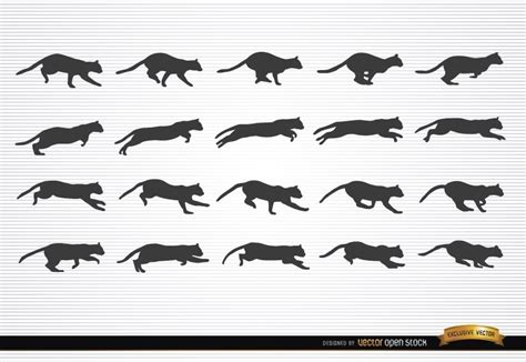 Cat Animal In Motion Silhouettes Vector Download