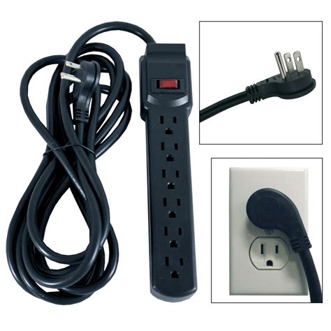 6 AC Outlet Flat Plug Power Strip, Surge Protected, 12 Foot Cord, Black ...