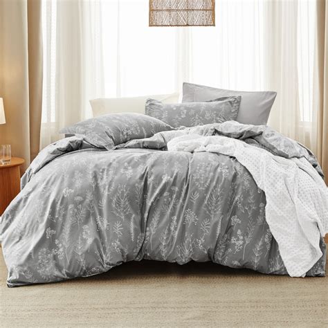 BEDSURE Grey Comforter Queen Set - Floral Comforter Set Reversible ...