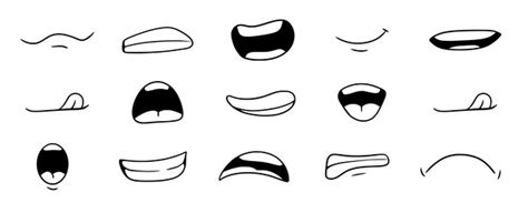 Cartoon mouth smile happy sad expression set Vector Image