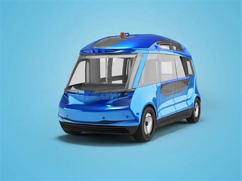 3D Illustration of Blue Unmanned Electric Bus for the City on Blue ...