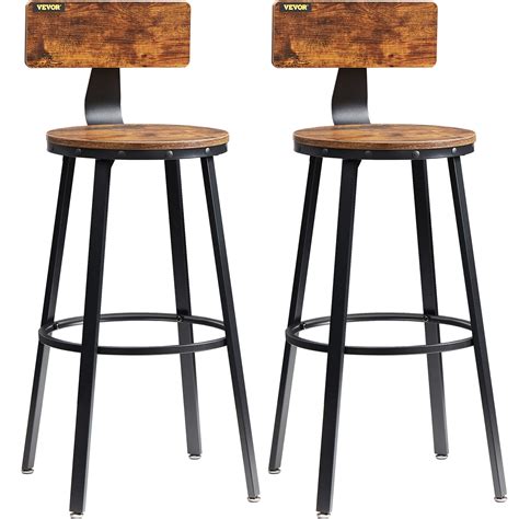 VEVOR Rustic Bar Stools Counter Height Round Bar Chairs with Backrest 29" 2 Set | VEVOR US