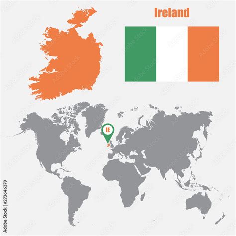 Ireland map on a world map with flag and map pointer. Vector illustration Stock Illustration ...