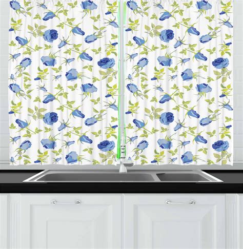 Floral Kitchen Curtains 2 Panel Set Home Decor Window Drapes 55" X 39" Ambesonne | eBay