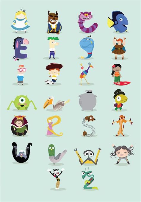 Disney Alphabet Illustrations | Disney alphabet, Alphabet illustration, Animated characters