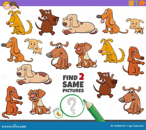 Find Two Same Dog Characters Game for Kids Stock Vector - Illustration ...