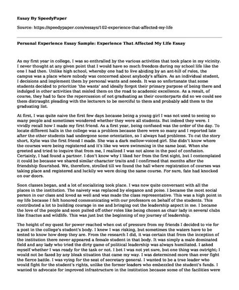 📗 Personal Experience Essay Sample: Experience That Affected My Life | SpeedyPaper.com