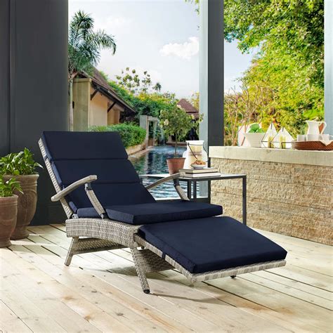 Envisage Chaise Outdoor Patio Wicker Rattan Lounge Chair in Light Gray Navy - Walmart.com