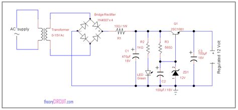 12 Volt Regulated power supply circuit using zener diode | Power supply ...