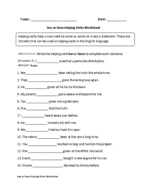 Has or Have Helping Verb Worksheet | Helping verbs worksheet, Verb worksheets, Helping verbs