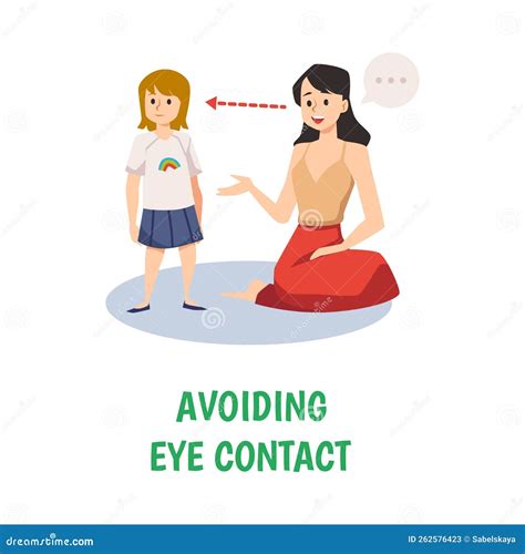 Avoiding Eye Contact As Symptom of Kids Autism, Vector Illustration ...