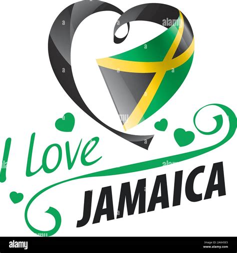 National flag of the Jamaica in the shape of a heart and the ...