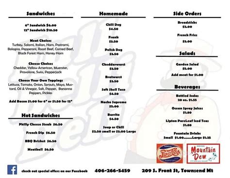 Menu of Full Belli Deli in Townsend, MT 59644