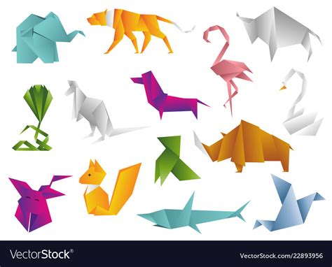 Animals origami set japanese folded modern Vector Image