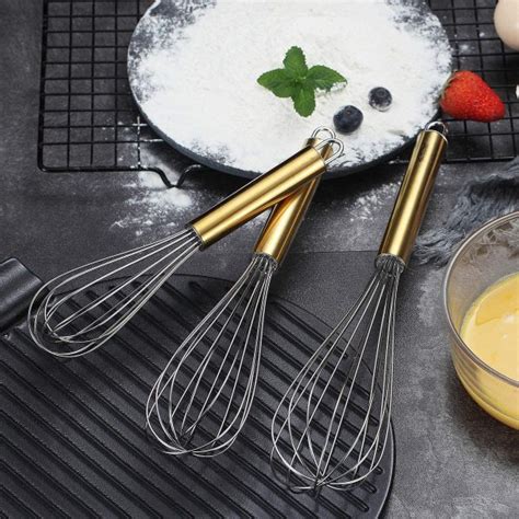 US$ 23.99 - 3 Pack Gold Handle Whisks Stainless Steel 8 +10 +12 Inches ...