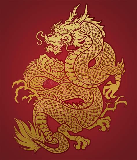 Coiled Chinese Dragon Gold on Red. A detailed Chinese dragon illustration made t , #sponsored, # ...