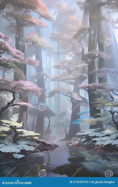 Digital Art Forest Background Wallpaper Stock Illustration - Illustration of waterway, morning ...