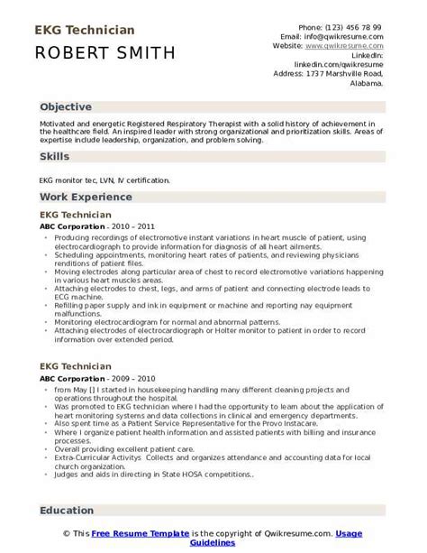 Ekg Technician Resume Samples | QwikResume