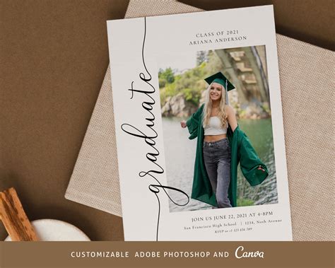 Graduation Announcement Card CANVA PHOTOSHOP Template, Graduation ...