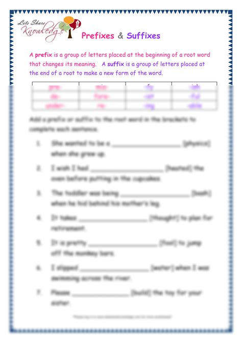 Prefix Suffix Worksheet Grade 6