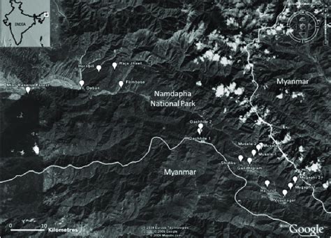 Map of Namdapha National Park and adjoining area with survey locations... | Download Scientific ...