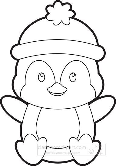 Animal Outline Clipart-penguin wearing a hats black outline clip art