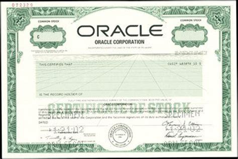 Oracle Corporation Stock Certificate Specimen - Archives International ...