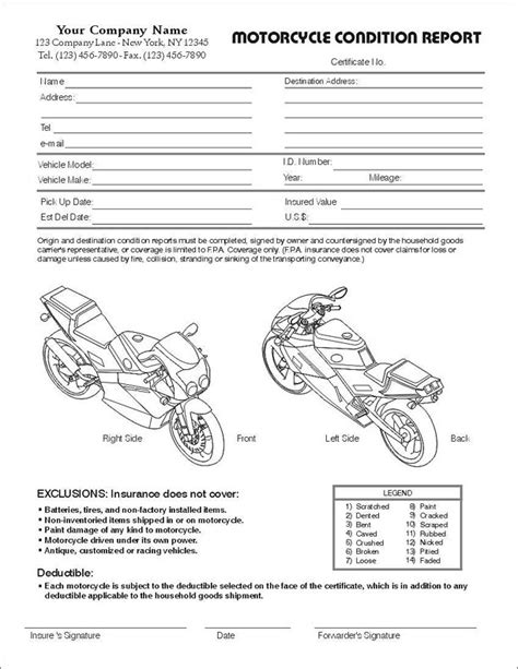 Motorcycle Transport Form, Item #7572 - Inspection Forms - Standard Forms