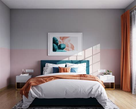 Light Grey And Pink Bedroom Wall Paint Design With Mid-Century Modern ...