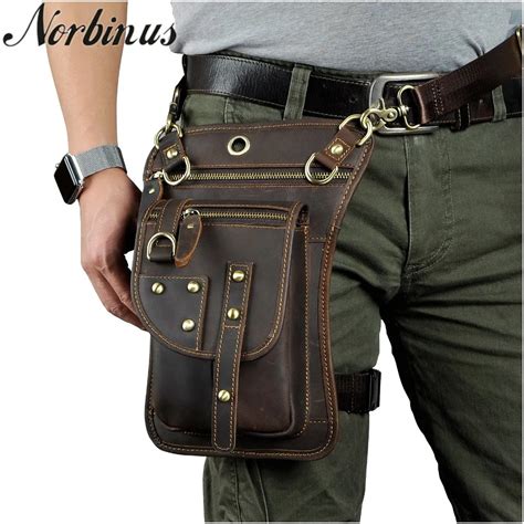 Norbinus Leather Waist Bag for Men Genuine Leather Fanny Packs Motorcycle Leg Bag Belt Pouch ...