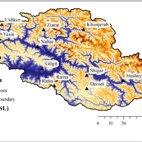 Location map showing the course of Satluj River. Locations of ...