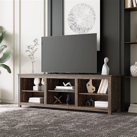 Amazon.com: 6 Cabinet TV Stand For 80 inch TV, Walnut Modern TV Stand ...