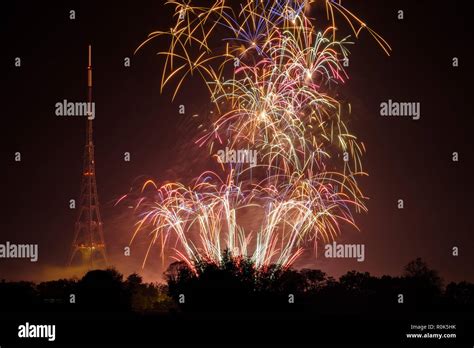 View of fireworks display, Crystal Palace park, and transmitting ...