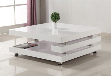 White high gloss and stainless steel coffee table - Homegenies