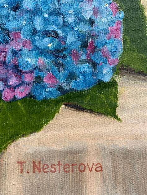 Blue Hydrangea Painting. Original Oil Painting on Canvas. Author's Work ...