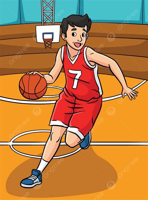 Baloncesto Deportes Color Dibujos Animados Ilustración Actividad Baloncesto Dibujo Vector PNG ...