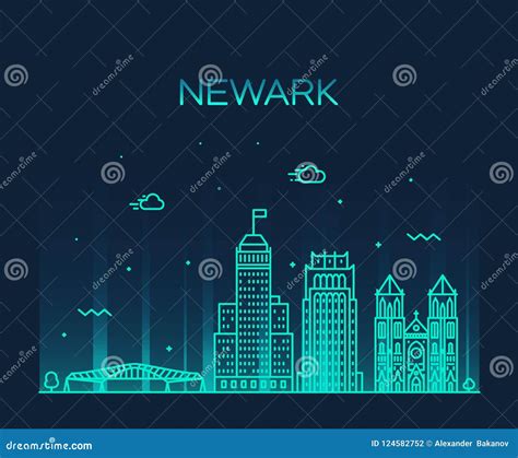 Newark Skyline New Jersey USA Vector Linear Style Stock Vector ...