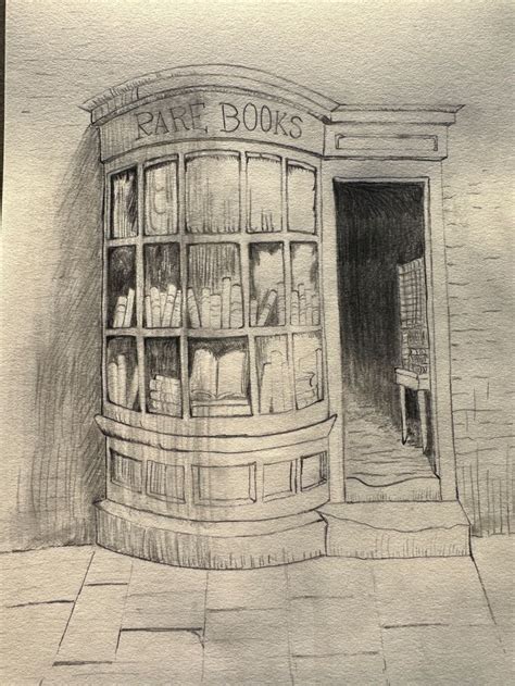 Pencil Drawing of a rare bookstore by Amy Huesgen | Domestika