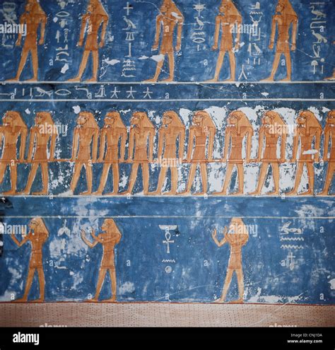 Wall paintings tomb of Seti 1 Valley of the Kings Luxor Egypt Stock ...