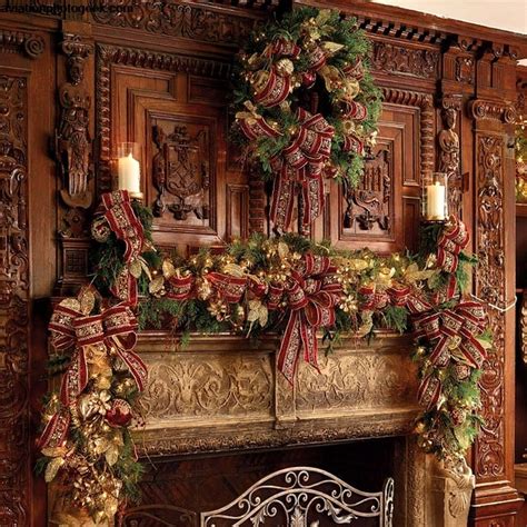 tudor-style-carved-wood-paneling-fireplace-stone-christmas-decoration ...