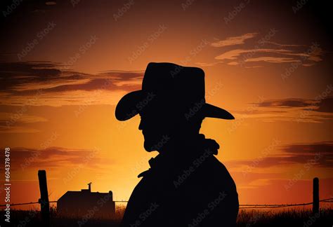 Silhouette of a farmer in a field at sunset. AI Generated Stock Illustration | Adobe Stock