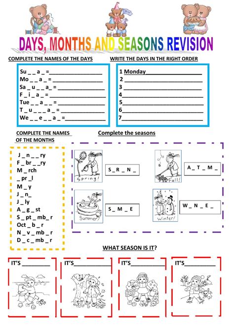 Days, months and seasons revision - Interactive worksheet