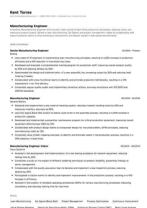 6 Manufacturing Engineer Resume Examples & Writing Guide