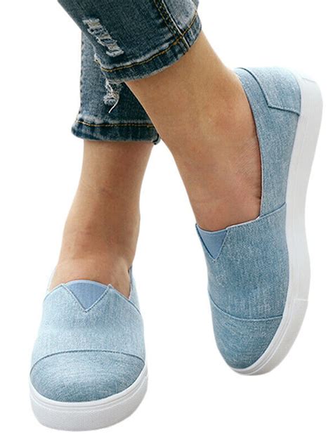 Lallc - Women's Flat Slip On Canvas Trainers Loafers Plimsolls Round Toe Shoes Sizes - Walmart ...