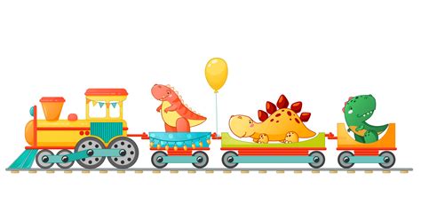 Train with cute little dinosaur in cartoon style. 12725701 Vector Art ...