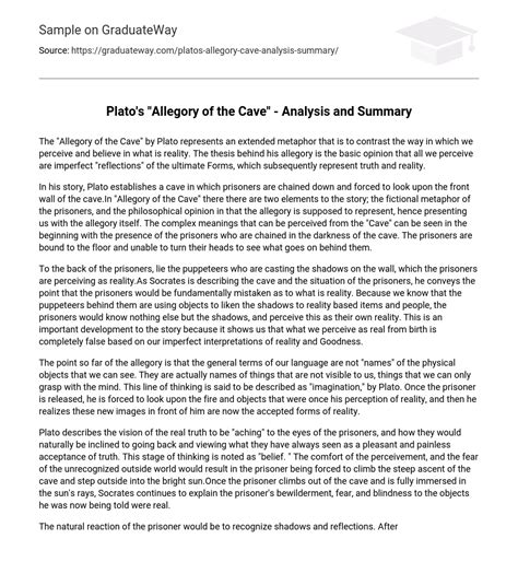 ⇉Plato's "Allegory of the Cave" - Analysis and Summary Essay Example | GraduateWay