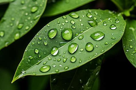 Premium Photo | A macro shot of water droplets on the leaves