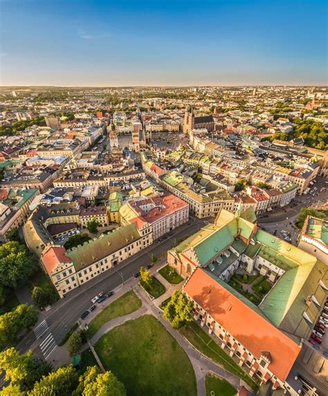 Cracow Old Town and Main Market Square from the Bird`s Eye View. City Landscape with Cloth Hall ...