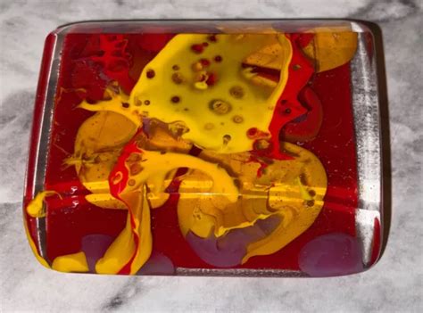 HAND MADE ART Deco Glass/acrylic Paperweight Beautiful Orange Red Square Signed $93.49 - PicClick