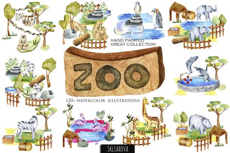 Zoo Animals Big Watercolor Collection Graphic by HappyWatercolorShop ...